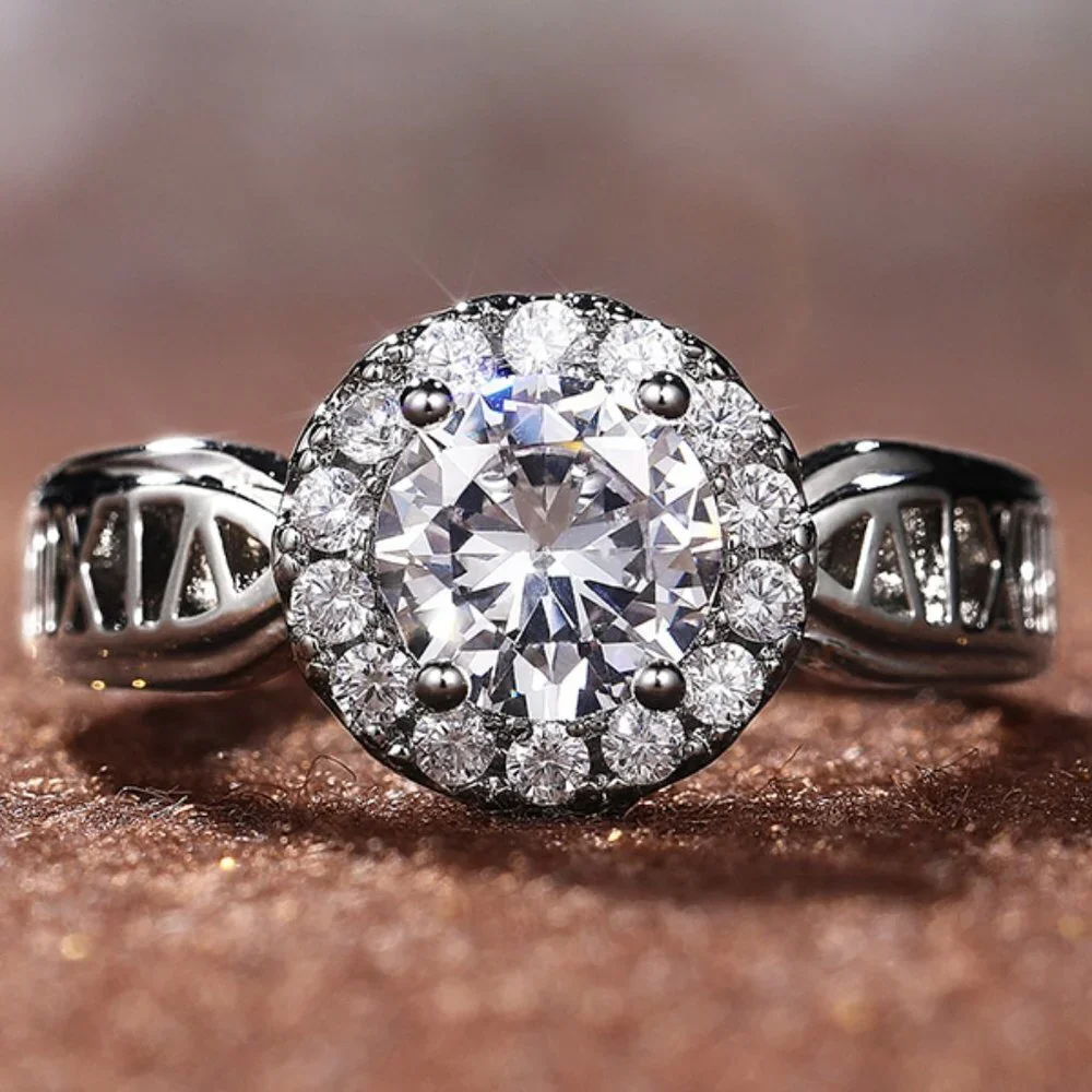 😍14K WHITE GOLD DAINTY 💎DIAMOND FASHION ANILLOS HOLLOW BAND RING, L125